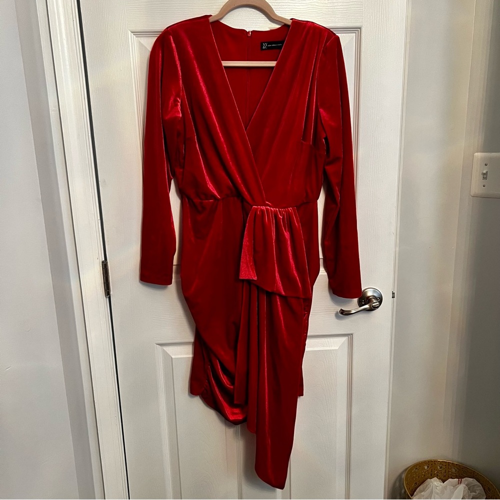 Red Deep Cut Velvet Dress